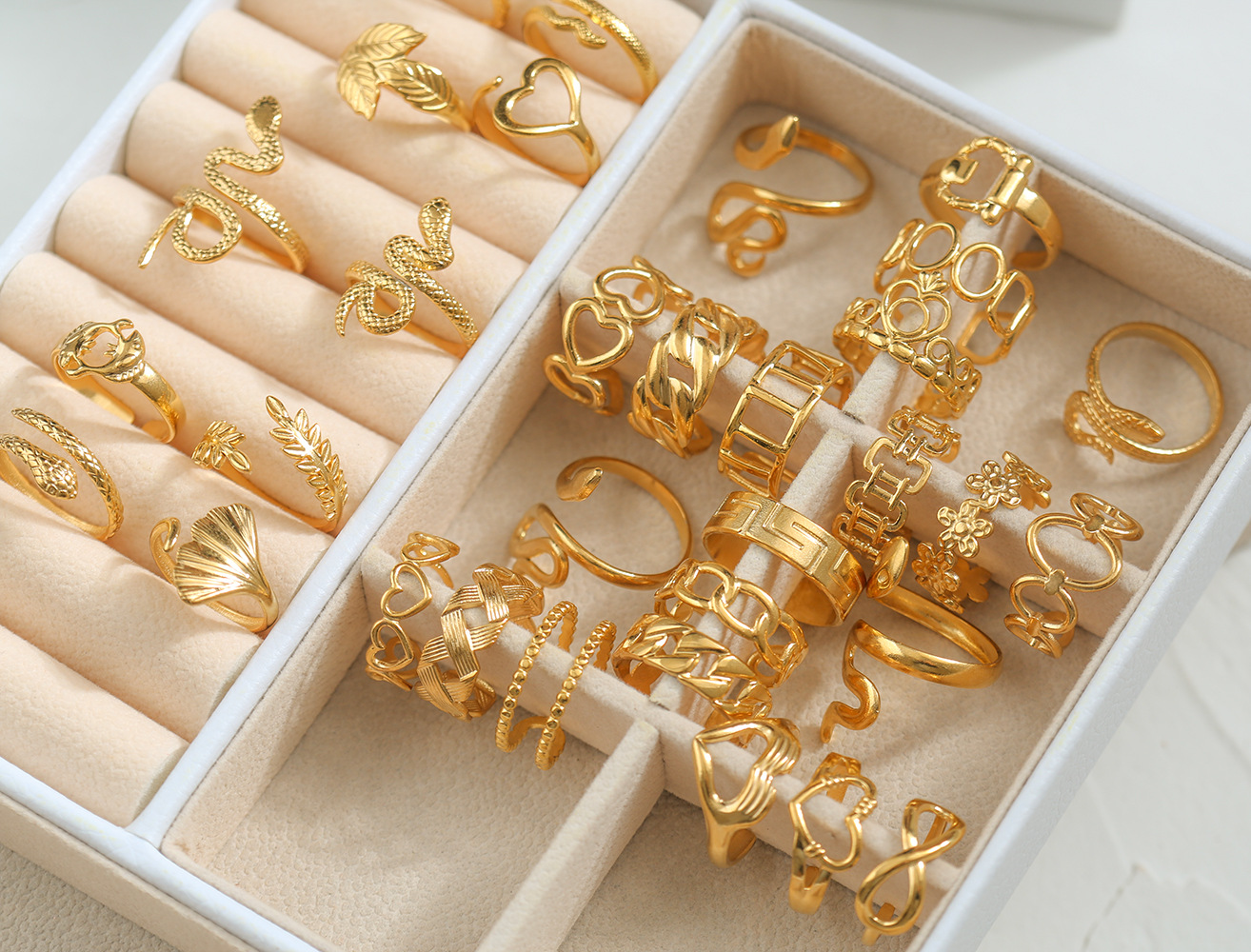 Simple Style Leaves Snake Titanium Steel Plating Open Ring 1 Piece