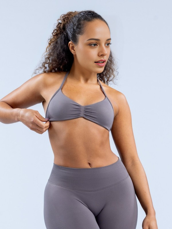 Conjunto DF Amazon pantalones cortos explosivos sujetador pequeño alto elástico superfino nailon halter cuello hermoso chaleco deportivo trasero