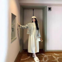 半高领针织长袖连衣裙小香风毛呢外套女秋季新款流行时尚漂亮套装