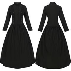 Amazon Wish New Halloween Medieval Dress Women Stand Collar Large Rule Hem Retro Long Women's Skirt