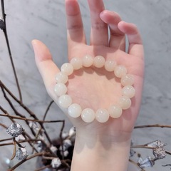 天然藕粉和田玉手串12mm高质量散珠DIY油润细腻圆珠手链直播供货