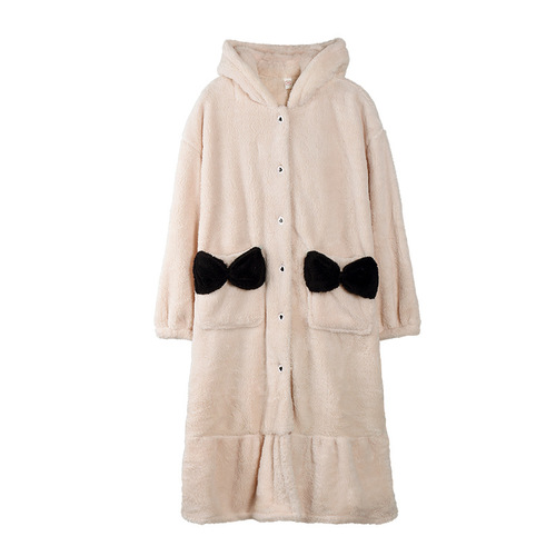 Winter thickened women's plush nightgown, warm flannel pajamas, coral velvet mid-length bathrobe, home wear