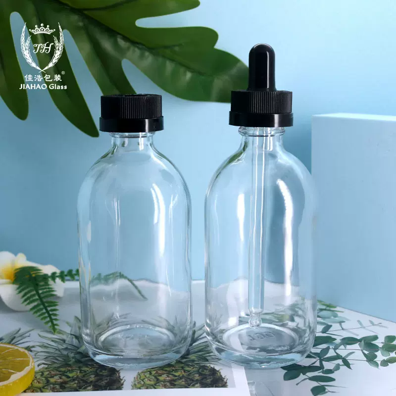 佳浩现货透明波斯顿精油原液瓶加厚双层儿童压旋圈配胶头滴管瓶装