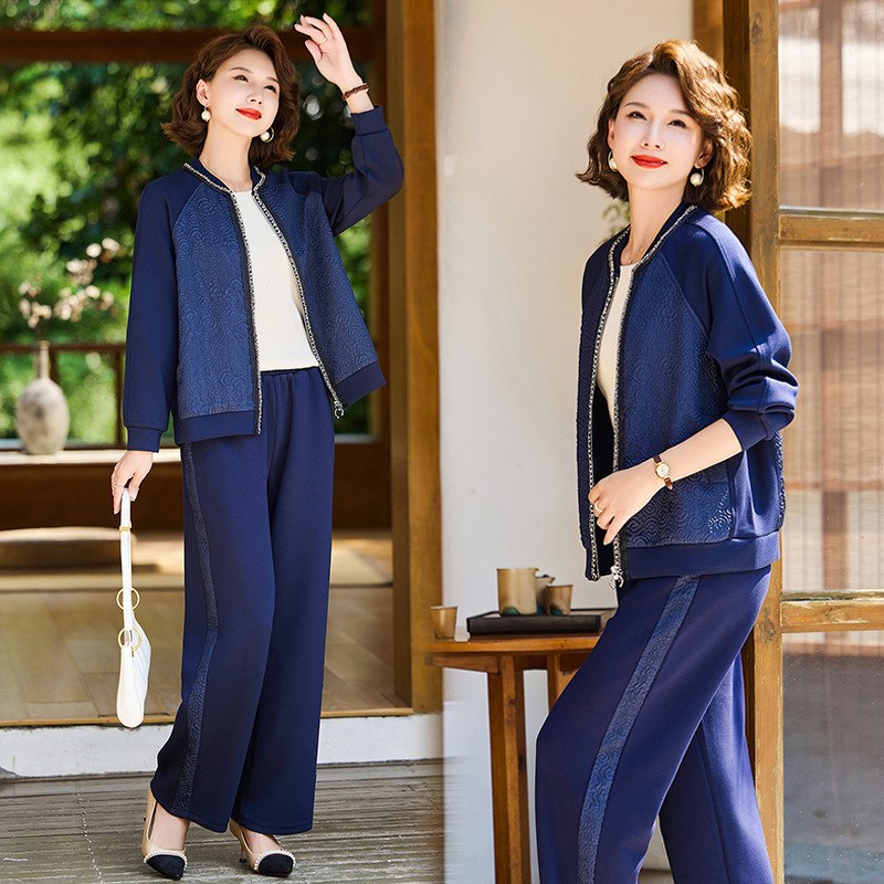 Mother's Spring Coat Sports suit 2025 New Middle-aged and Elderly Women's Spring and Autumn Fashion Cardigan Jacket Two-piece Set