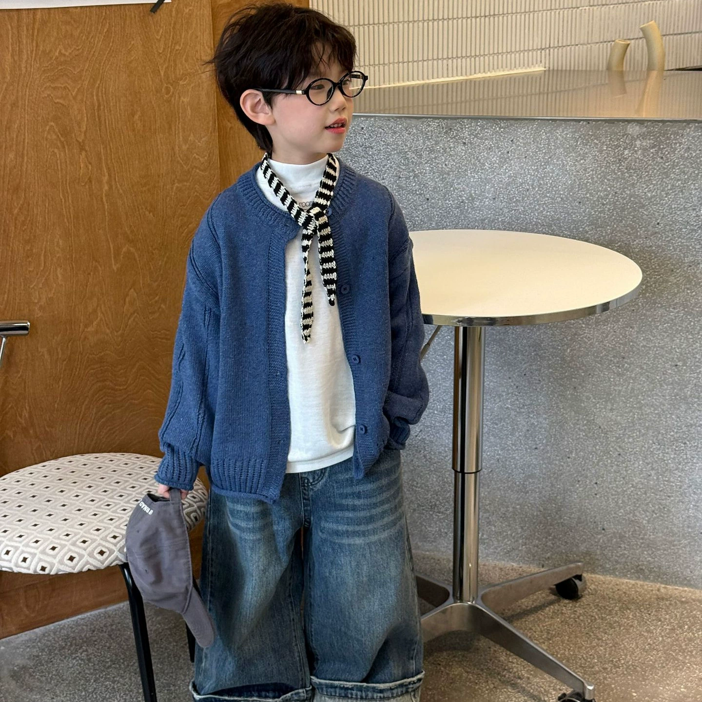 泰如2025秋季新款儿童韩版慵懒休闲针织开衫男童早纯色花针织上衣