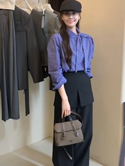 春季新款小众丁达尔设计感格子衬衫西裤套装阔腿裤长裤两件套新款