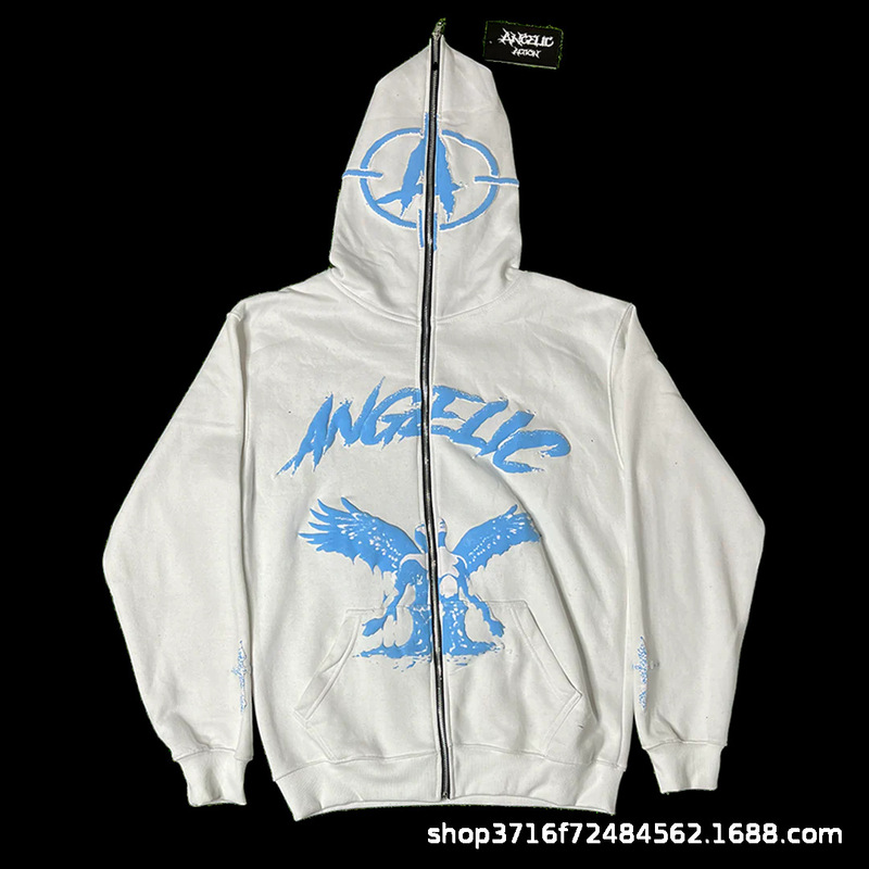 Y2K Fleece Zip Sweater Jacket Hip-Hop Streetwear Cardigan Sweatshirt Gothic Harajuku Grunge Jacket