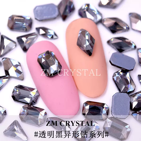 Hot bottom transparent black special-shaped diamond smoke gray flat bottom nail nail nail diamond nail jewelry glass Rhinestone