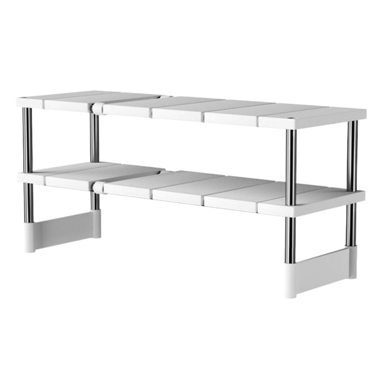 クロスボーダーラベル付きキッチン多層伸縮式シンク下収納ラック、鍋や食器、電子レンジ用多機能棚