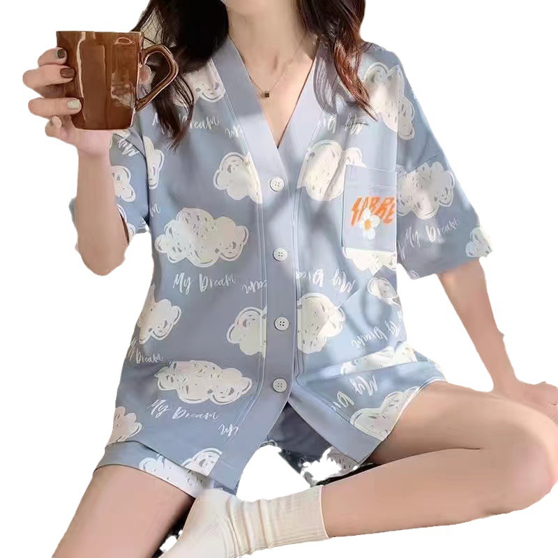 Conjunto de Pijama Tipo Kimono para Mujer Set de 2 Piezas Poliéster para Casa