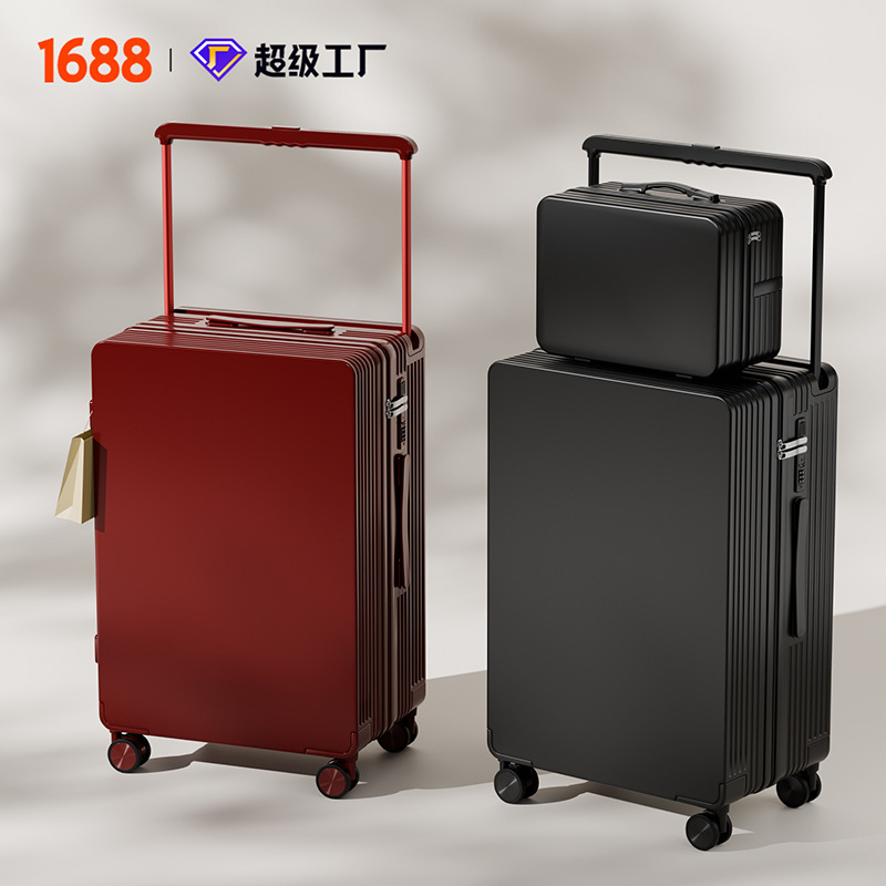 Carbon Fiber Wide Handle Suitcase with Printed Design 24inch Carry-On Password Lock Suitcase Travel Case with Custom Pattern Logo