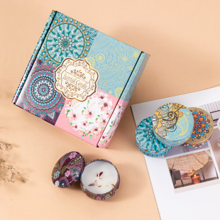 Aromatherapy Candle Gift Box Set Soy Wax Gift Box Set Tin Can Dried Flower Pattern Candle Cross-Border Souvenir