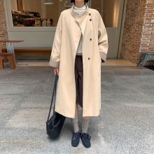 MOXI十三行女装2025冬季新款韩系立领中长款外套高级感风衣外套女