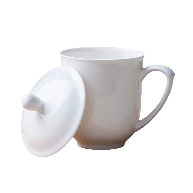 Синдзянь-фарфоровая чаша с крышкой из костяного фарфора Jingdezhen - чисто белая керамическая чашка для офиса, чайного домика