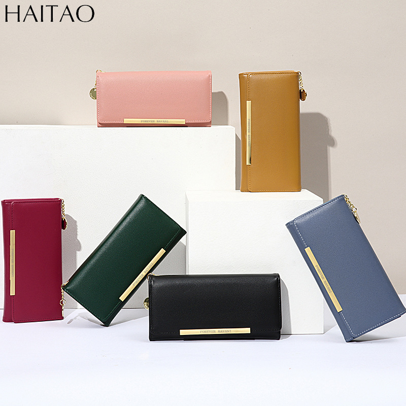 Monedero largo para mujer estilo coreano, doble pliegue, multi-tarjeta al por mayor