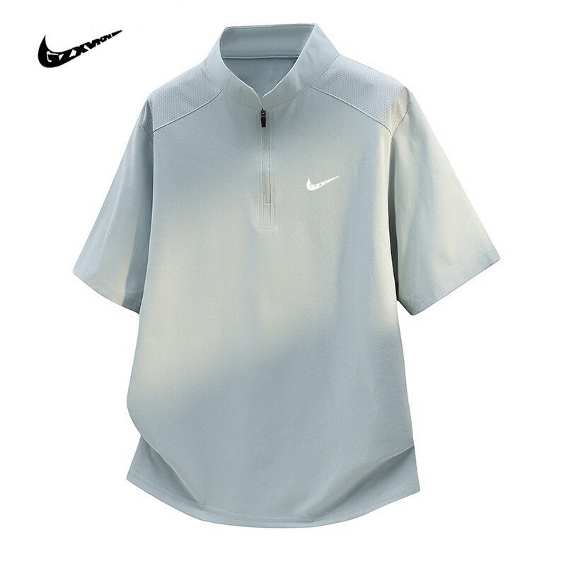 Cross-border half-zip half-high-collar short-sleeve T-shirt for men, outdoor simple casual summer new breathable quick-dry shirt Cross-border half-zip half-high-collar short-sleeve T-shirt for men, outdoor simple casual summer new breathable quick-dry shirt