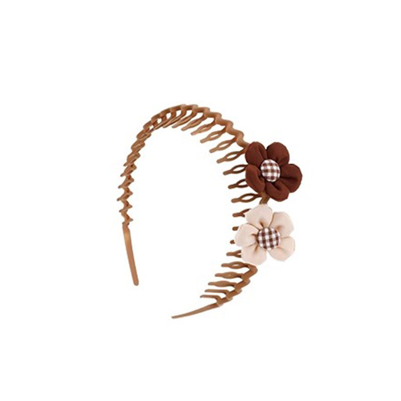 Otoño y invierno leche de café lindas flores peinadas peinadas de cabello para niños dibujos animados cinturón de cabeza de dientes antideslizantes peinadas de cabello para mujeres