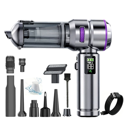 Car-Mounted High-Suction Vacuum Cleaner with Wireless Power Display, Portable Brushless Motor, Household Handheld Dust Remover and Blower (Tozsoranlar) - cy-125-silver-purple