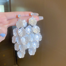 度假风珍珠仿贝壳花朵流苏925银针耳环高级时尚法式气质小众耳饰
