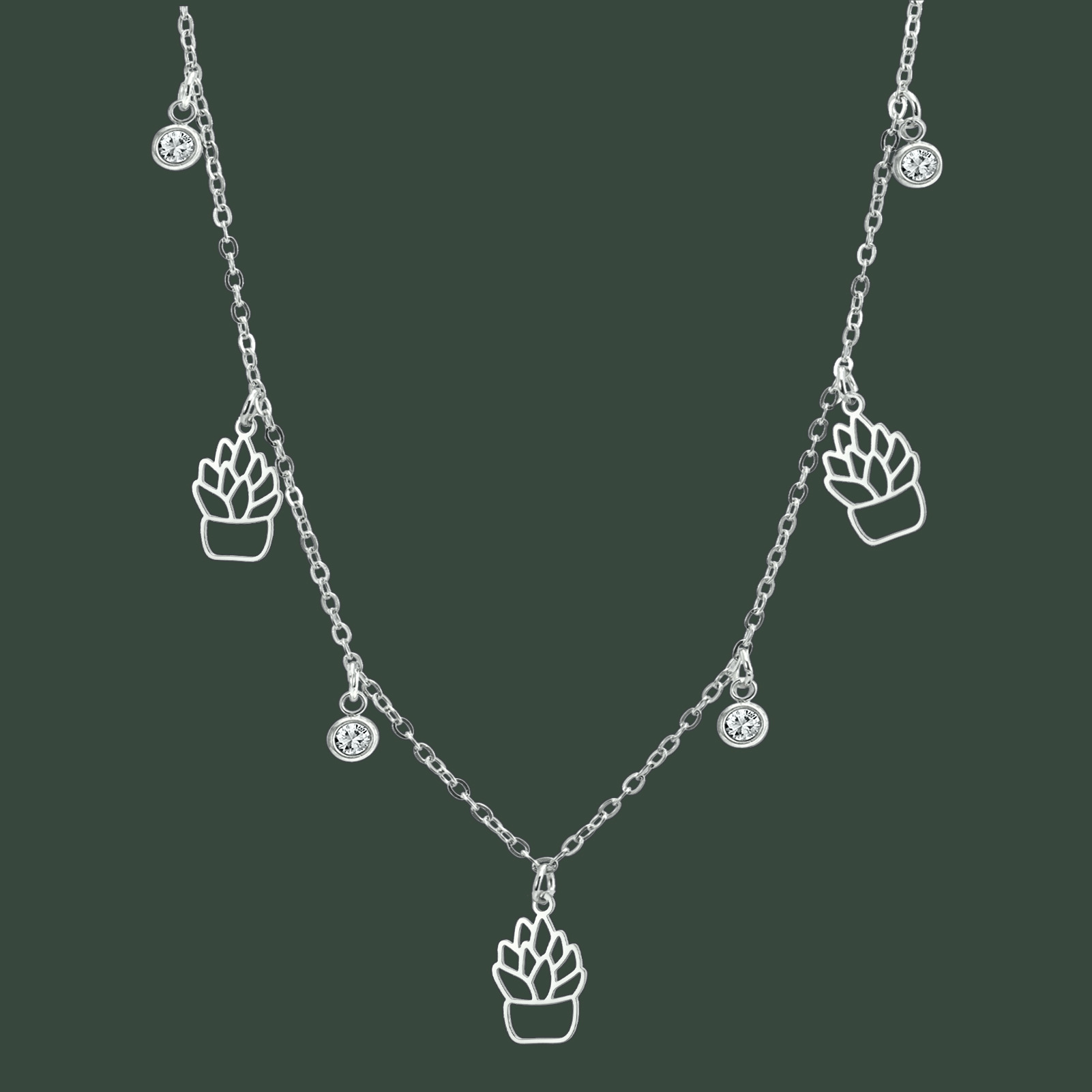 热销款多肉植物钻石吊坠优雅配饰女气质锁骨链不锈钢项链节日礼物