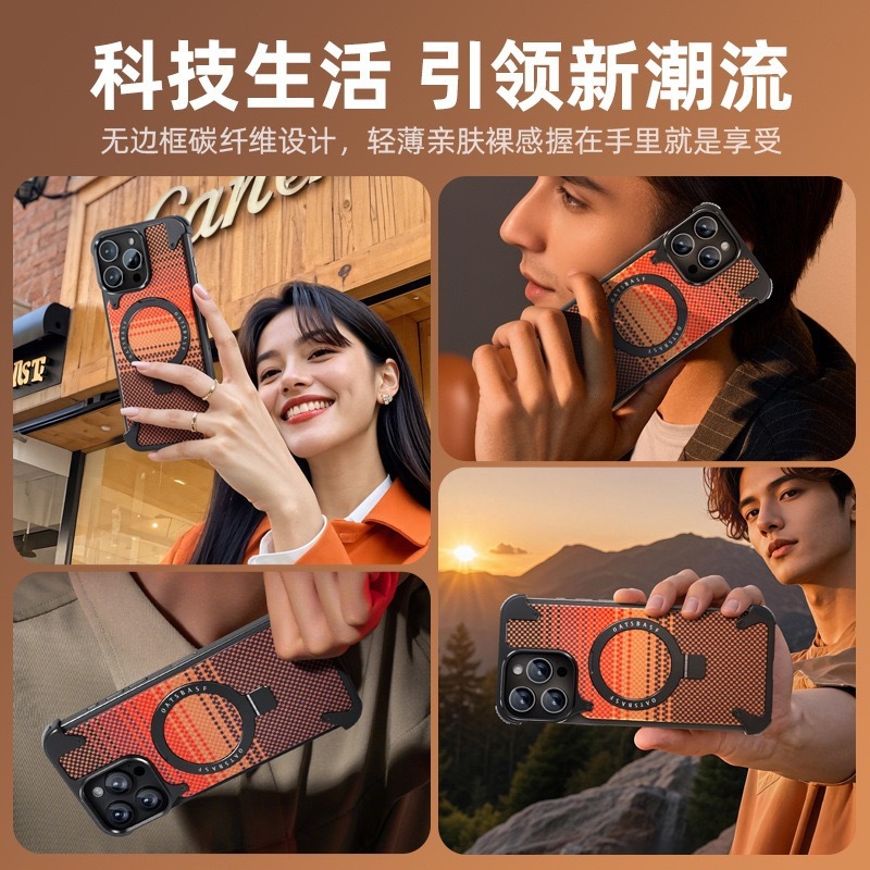 サムスン、アップル17promax、カーボンファイバー、ケブラーフォンケース、マグネット式スタンド、S25u、落下防止保護カバーに適用|undefined