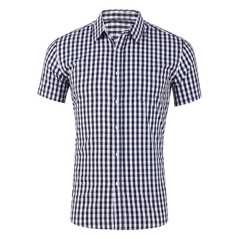 2023 Comercio exterior transfronterizo camisa de tamaño estadounidense solapa de los hombres camisa de manga corta casual pequeña camisa de manga corta a cuadros