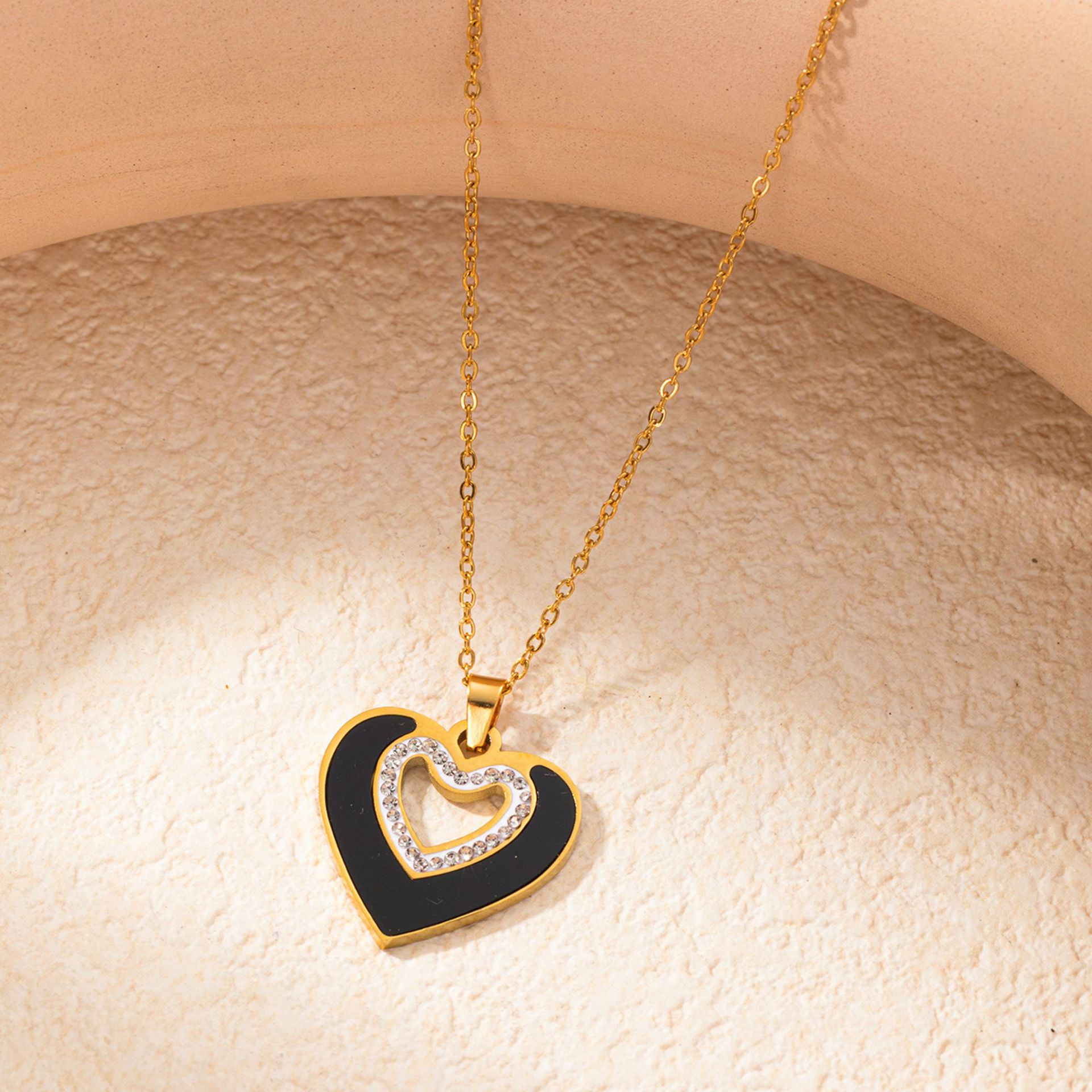 8g Weight 0.03µm Gold Plating Thickness Electroplated Gold Plating Process Golden Plated Plating Material Zircon Inlay Material Jewelry Set Classification cable chain Chain Type 1 Set Quantity Casual Occasion 201 Stainless Steel Material Heart Shape Pattern Women's Gender Basic Style Plating Craft Wholesale Jewelry Basic Heart Shape Titanium Steel Zircon Plating Jewelry Set 13