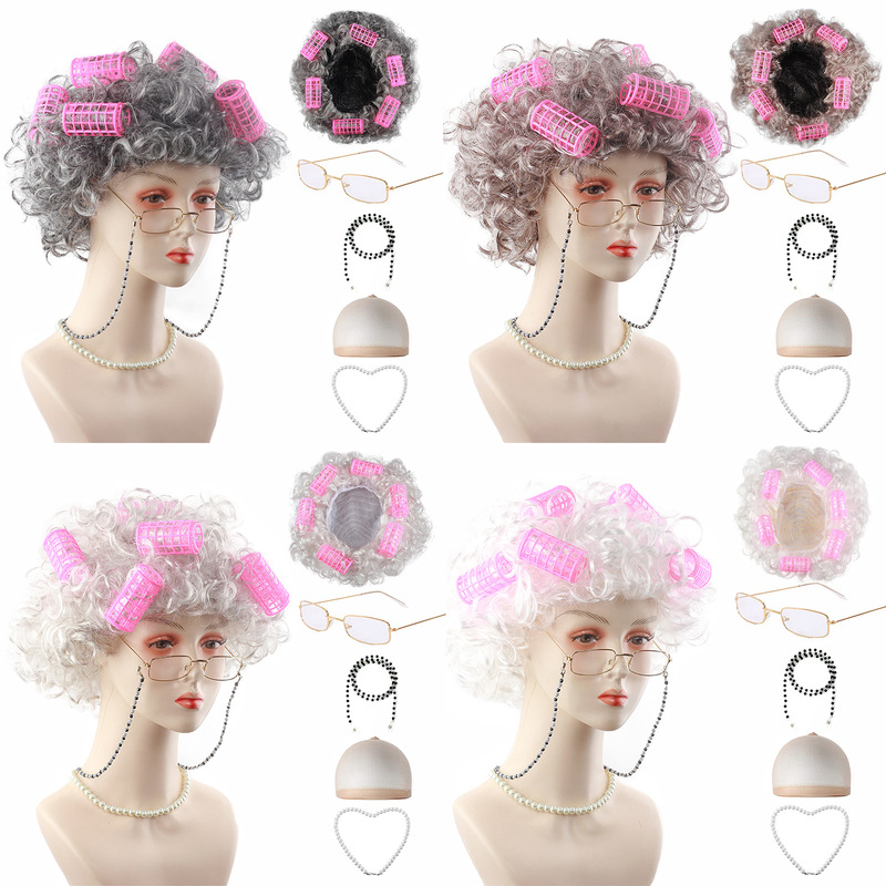 Cross-Border Kidsren's Dress up Grandma Cosplay Wig 100Days of School Halloween Props