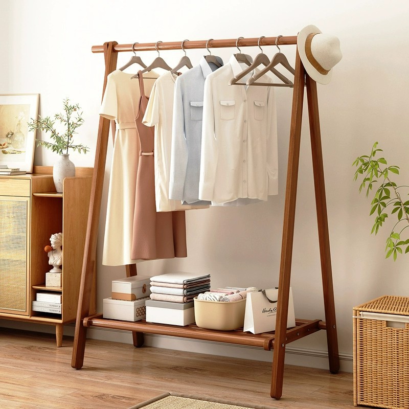 Solid wood rack for coats and hats, floor-standing clothes rack, home bedroom clothes rack, space-saving clothes drying rack, indoor clothes storage rack