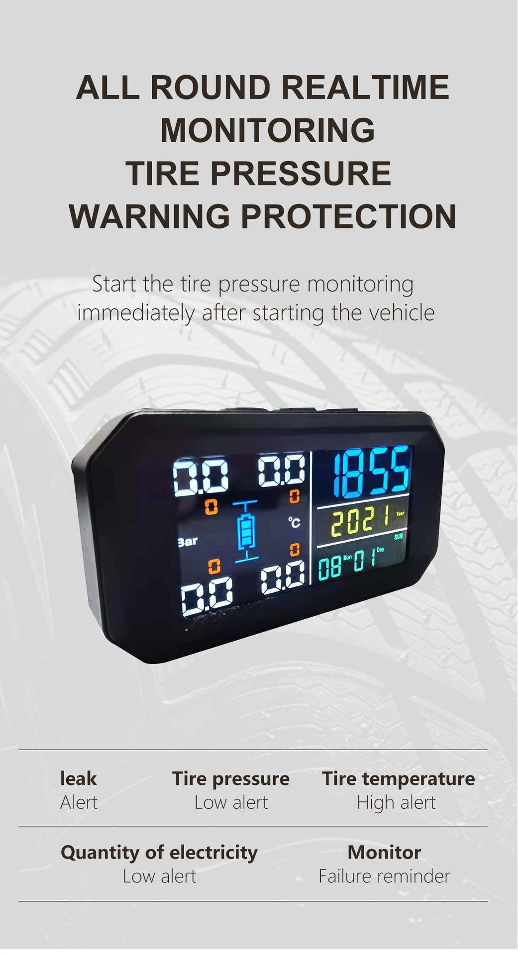 Car Solar Wireless Tire Pressure Monitor Tpms System External Car Perpetual Calendar Tire Pressure Detection