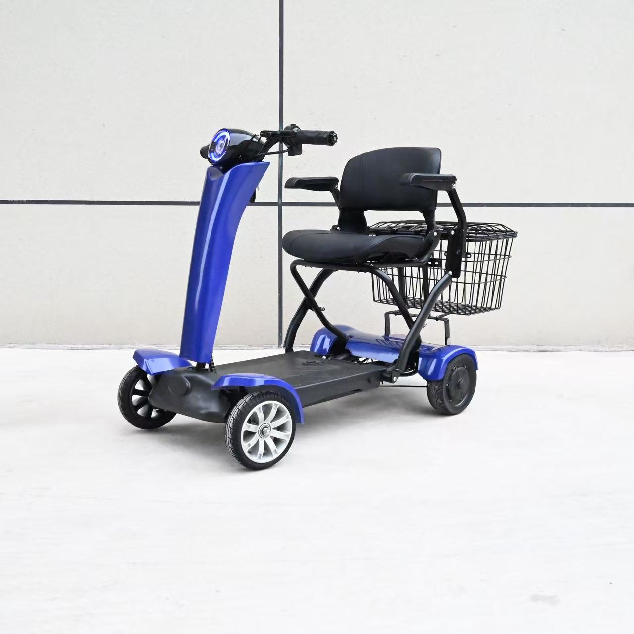 Automatic Folding Electric Scooter for the Elderly, Four-Wheel Portable Electric Mobility Aid for Seniors, Travel Electric Vehicle with Intelligent Long-Range Battery