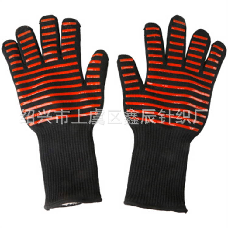 Bbq500 grados aramida resistente a altas temperaturas guantes ignífugos horno microondas aislamiento térmico hornear silicona barbacoa guantes