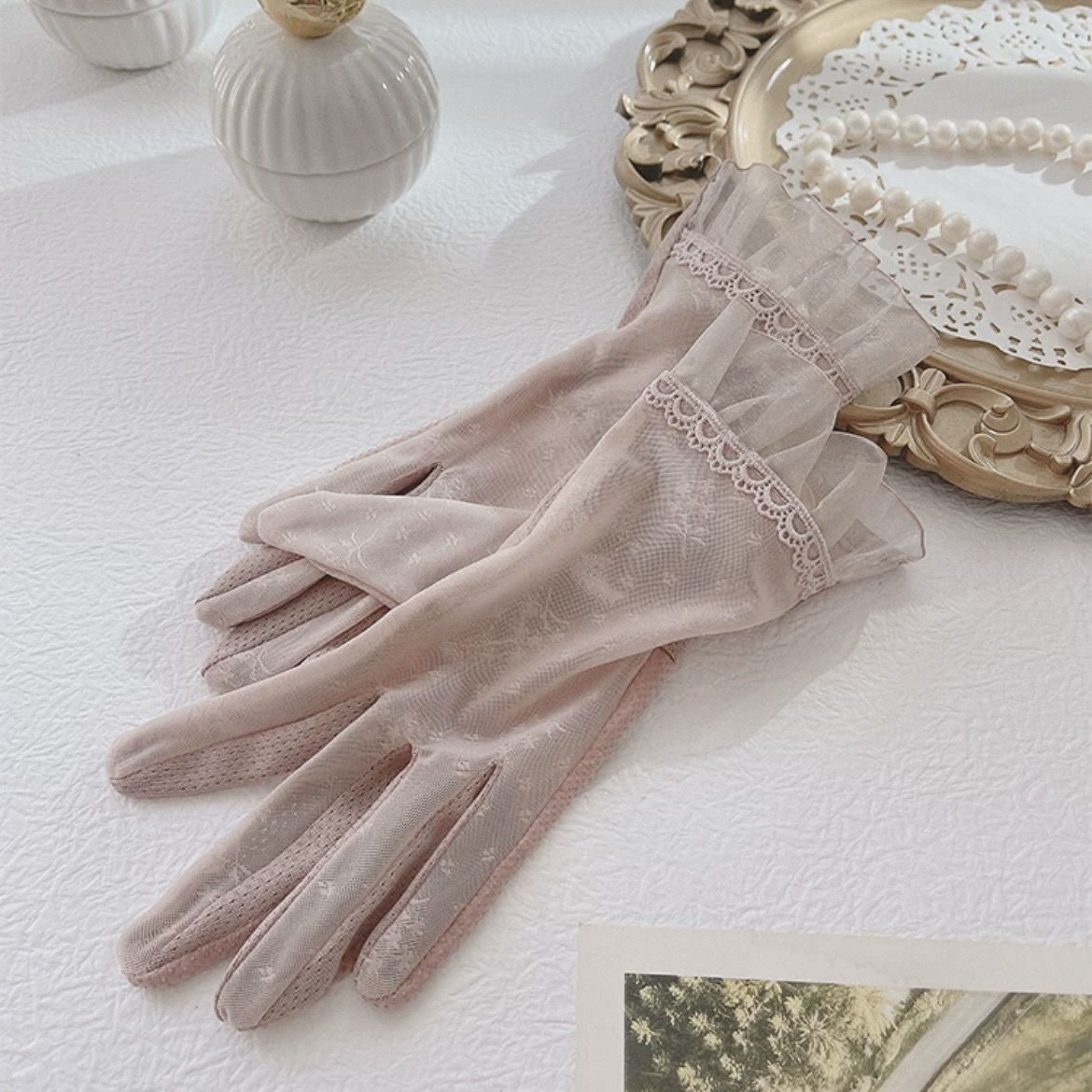 Guantes solares de encaje de mujer conducir al aire libre montar hadas luz de verano anti-deslizante transpirable moda guantes de sombreado