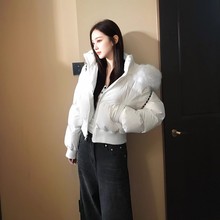 芬兰雪境韩里韩气学院风冬季毛领连帽收腰显瘦加厚短款棉服女