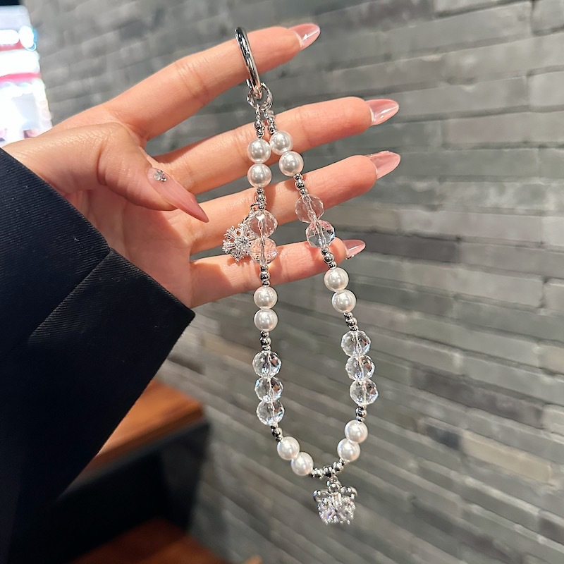 Cadena de colgar para teléfono móvil de alta gama hecha a mano de boutique, cadena de giro de copo de nieve de viento, cordón de teléfono móvil de moda, colgante de mensajero largo