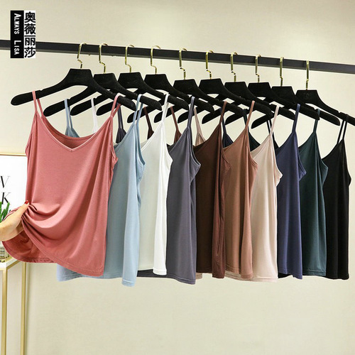 Women's Modal Straps Tank Top V-Neck Summer Casual Innerwear Slimming Bodysuit Thin T-shirt