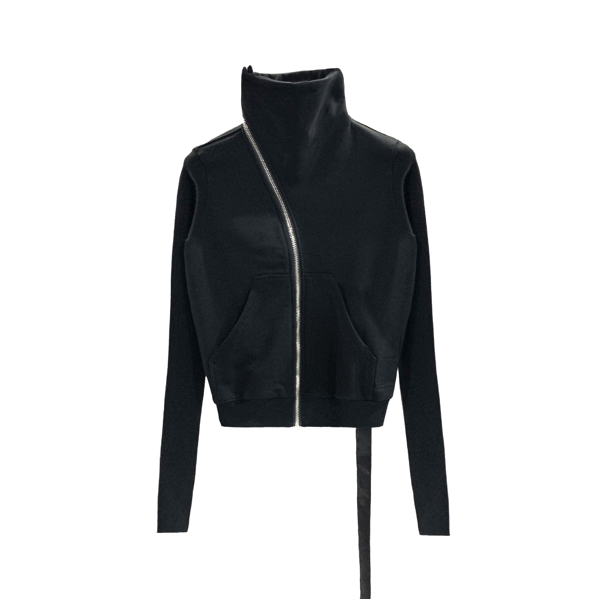 SUBHUMAN Chaqueta de sudadera cepillada de algodón con cuello alto y cremallera diagonal con cinta de línea secundaria de estilo oscuro para mujer