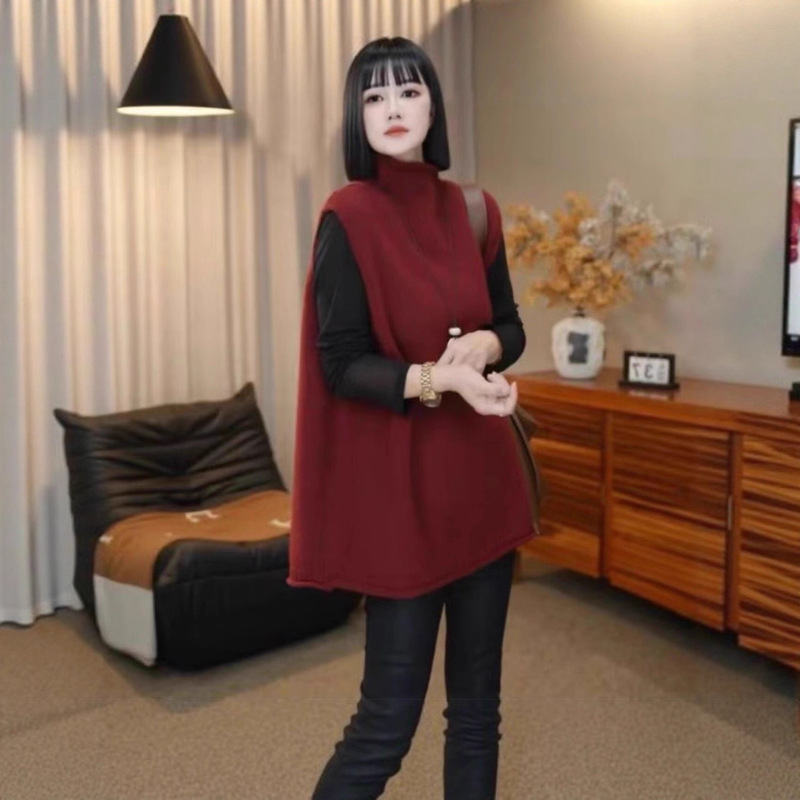 European and Korean Style Spring and Autumn High-Frequency Vest Loose Back Buttoned Waistcoat Sweater Irregular Knitted Vest Pullover for Women