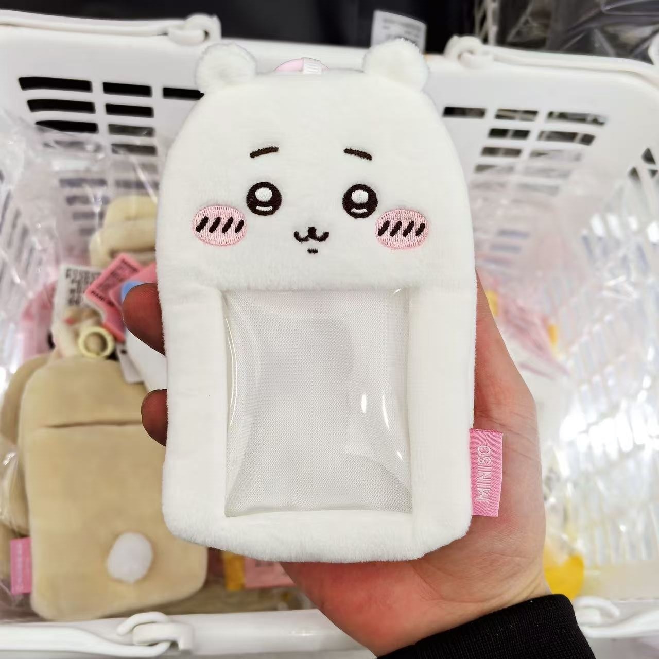 Cute ángel cerdo de peluche 3 pulgadas tarjeta de visualización tarjeta de estudiante colgante tarjeta de comida cubierta protectora