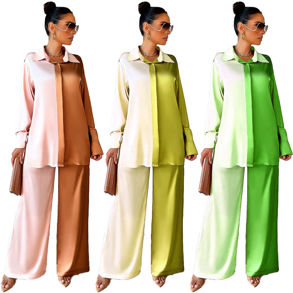 Women's Clothing autumn and winter new women's clothing single row concealed button long sleeved color matching sleeves lapel fashion pants suit_voghion.com