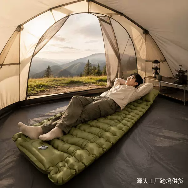 Single-person leisure travel, outdoor camping, inflatable mattress, cross-border mountaineering and rock climbing, foot-operated inflatable sleeping pad, wholesale