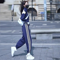 カジュアルスポーツスーツ女性2024秋塩系揚げ街欧品ファッション洋気青コート衛ズボン2点セット