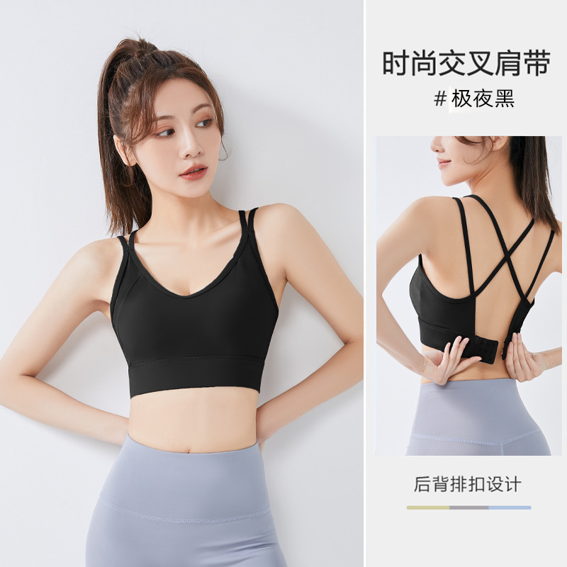 Juyi Tang ropa interior deportiva de cuello V con cojín de pecho chaleco de hombro cruzado bra trasero de hebilla de pecho ropa interior de yoga