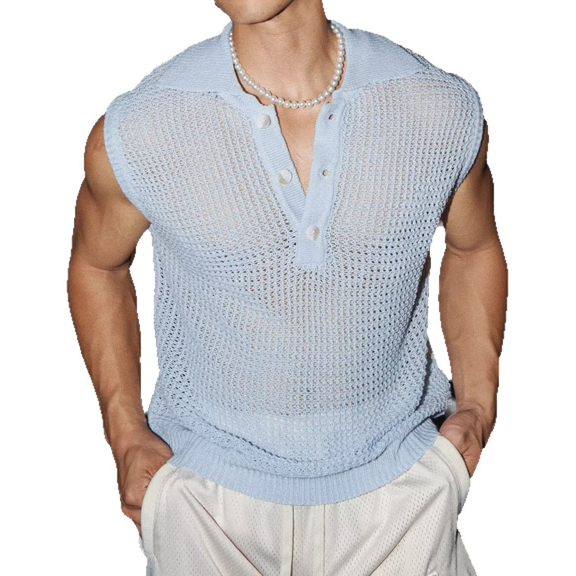 Chaleco de Punto Calado para Hombre de Seda de Hielo y Poliéster, Secado Rápido, para Deporte