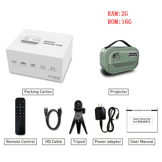 Transfronterizo 4K Mini proyector inteligente portátil DLP hogar proyector 3D batería incorporada Comercio exterior caliente