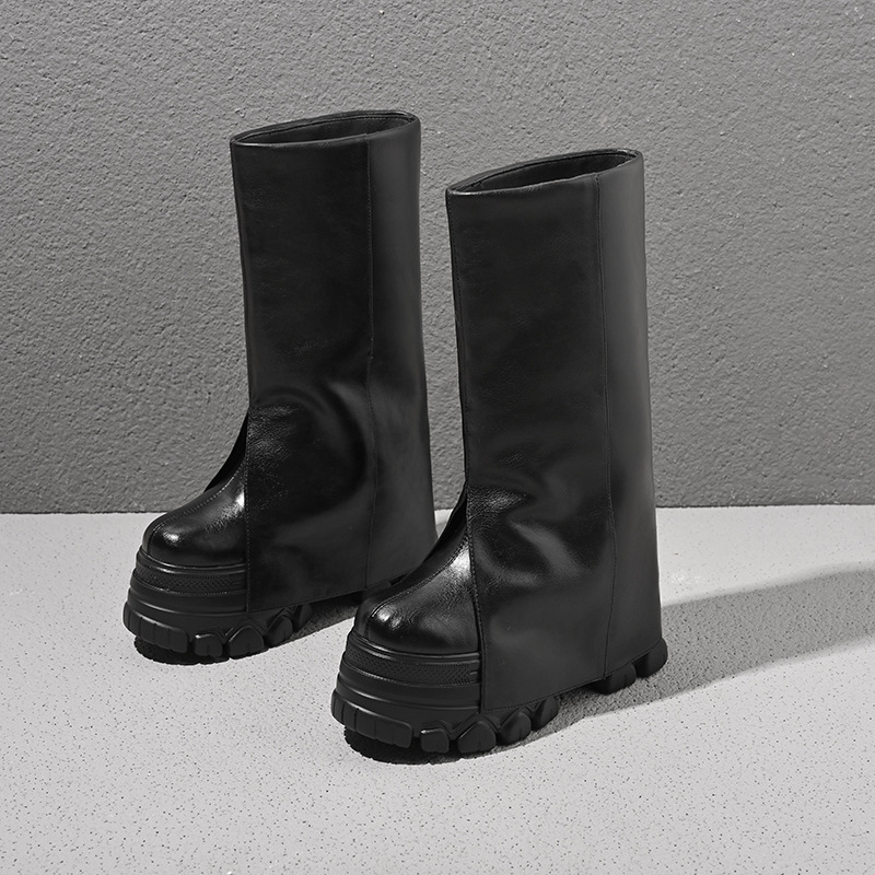 Boot nữ cổ cao ôm bắp chân đế dày gót 12 cm phong cách Anh quốc — Đen nhung chi tiết 10