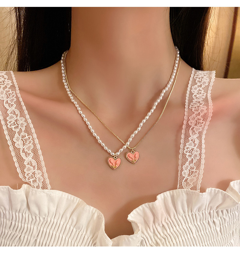 Sweet Heart Shape Flower Copper Enamel Pendant Necklace