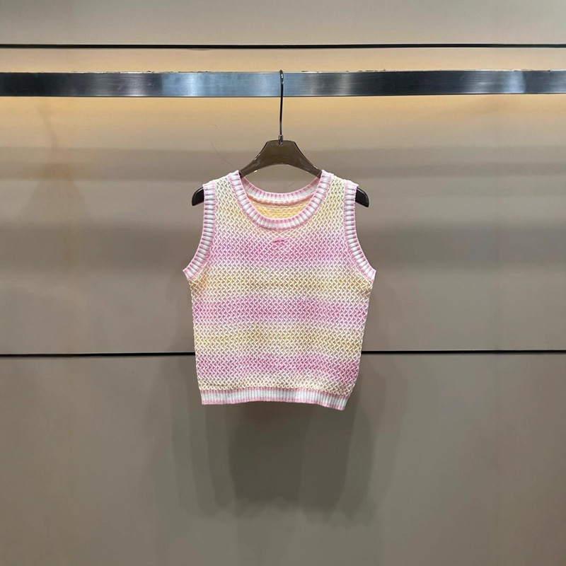 2025 Summer New Model Xiangjia Logo Rainbow Custom-Dyed Yarn Knitted Sleeveless Pullover Vest Slimming Versatile Top