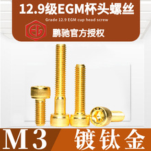 M3镀钛金杯头EGM-12.9级圆柱头DIN912高强度加硬SCM435内六角螺丝
