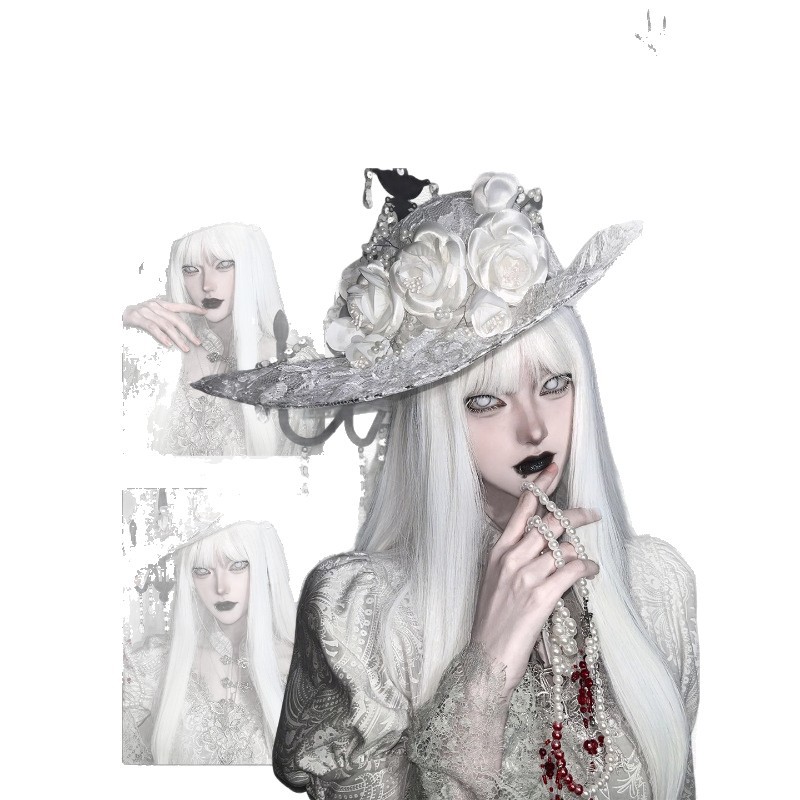 Biela Cosplay parochňa pre ženy - dlhý syntetický kostým Lolita Anime Gothic
